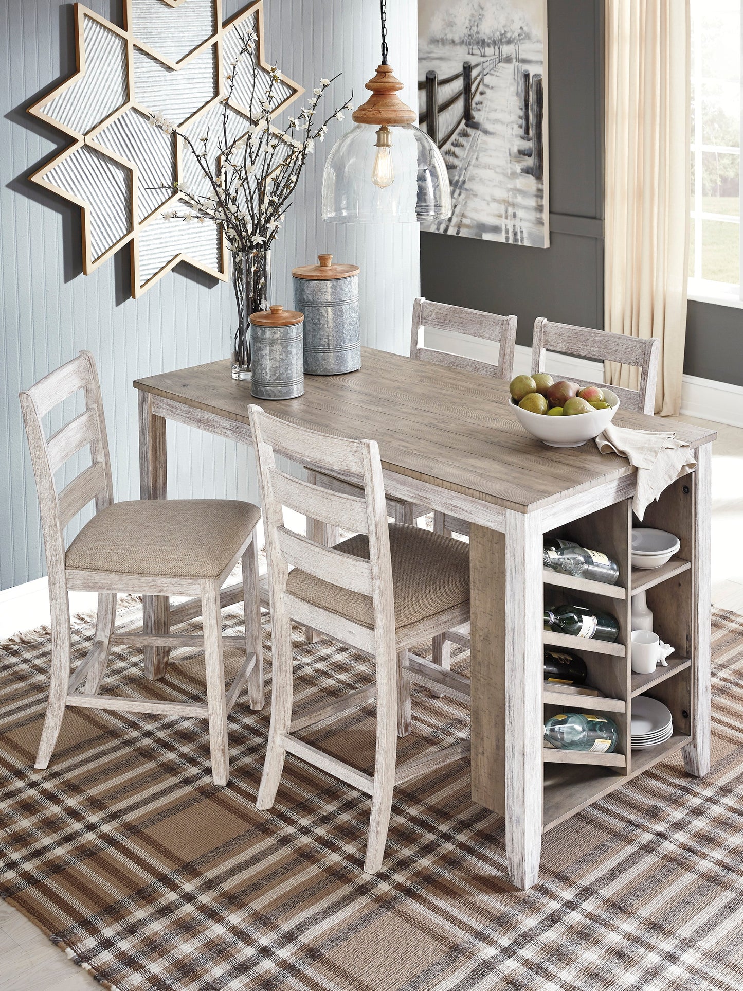 Skempton White/Light Brown 5-Piece Counter Height Set - SET | D394-32 | D394-124(2) - Luna Furniture - Dallas Store