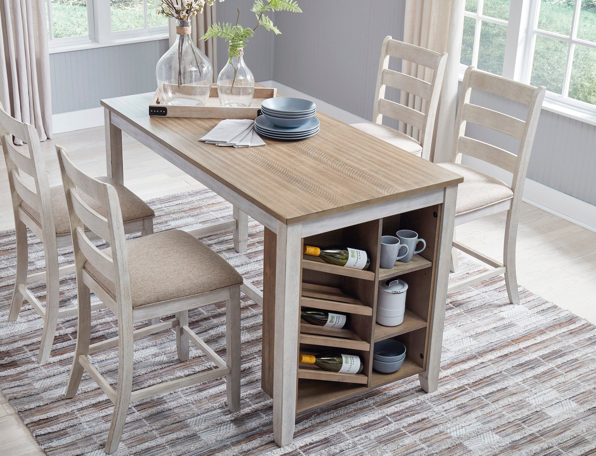 Skempton White/Light Brown 5-Piece Counter Height Set - SET | D394-32 | D394-124(2) - Luna Furniture - Dallas Store