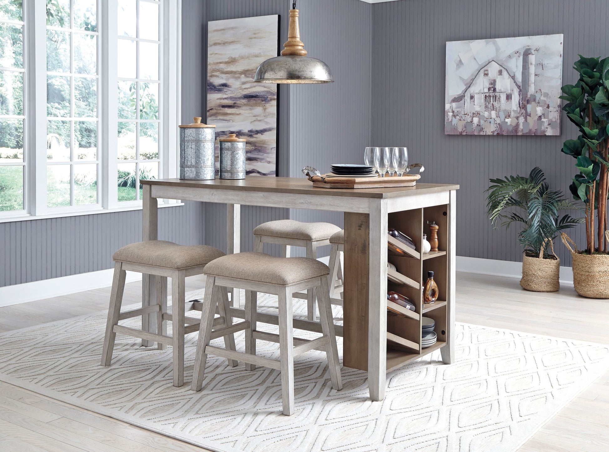 Skempton White/Light Brown 5-Piece Counter Height Set w/ Stools - SET | D394-32 | D394-024(2) - Luna Furniture - Dallas Store