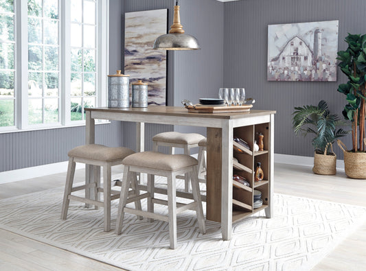Skempton White/Light Brown 5-Piece Counter Height Set w/ Stools - SET | D394-32 | D394-024(2) - Luna Furniture - Dallas Store