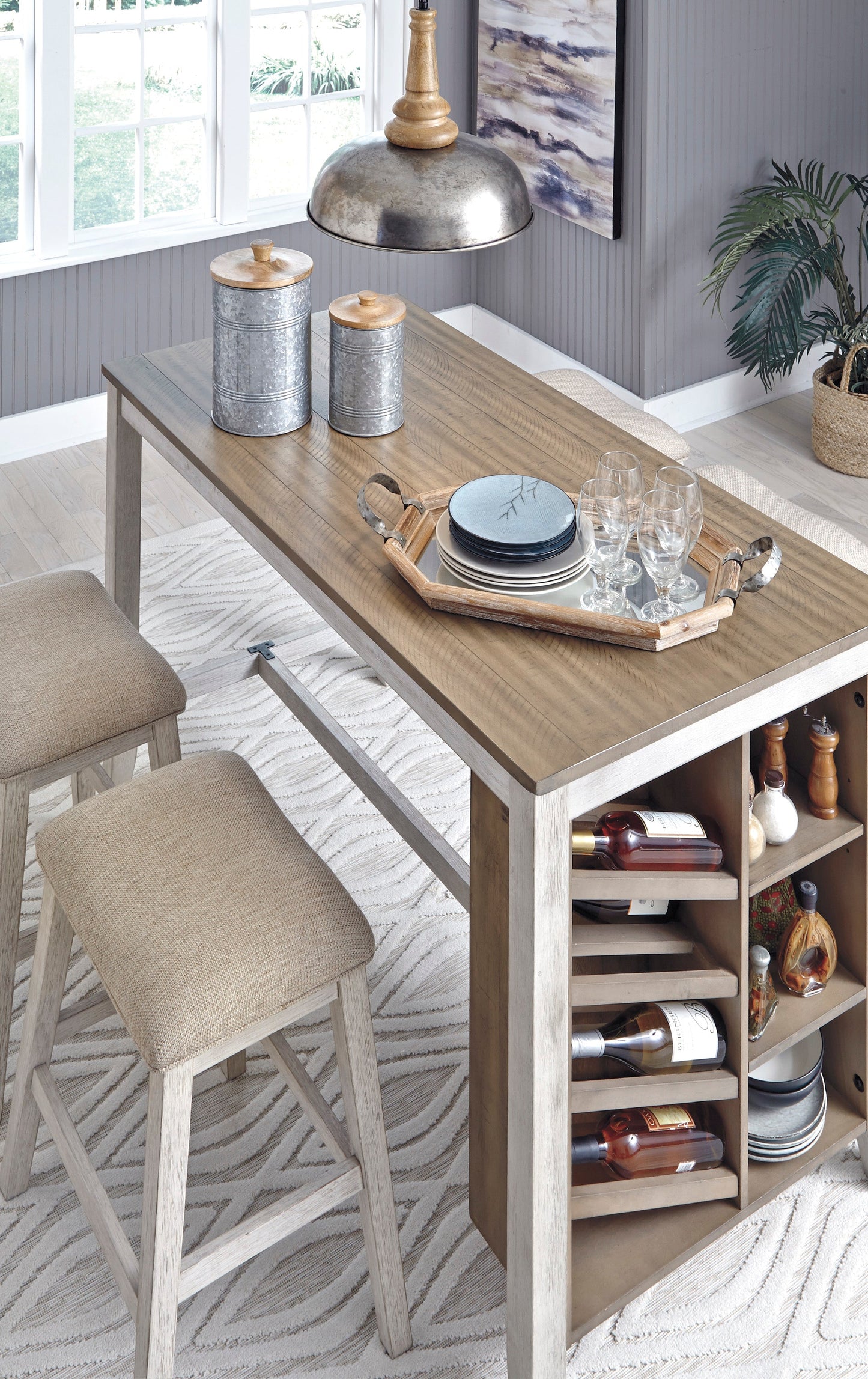 Skempton White/Light Brown 5-Piece Counter Height Set w/ Stools - SET | D394-32 | D394-024(2) - Luna Furniture - Dallas Store