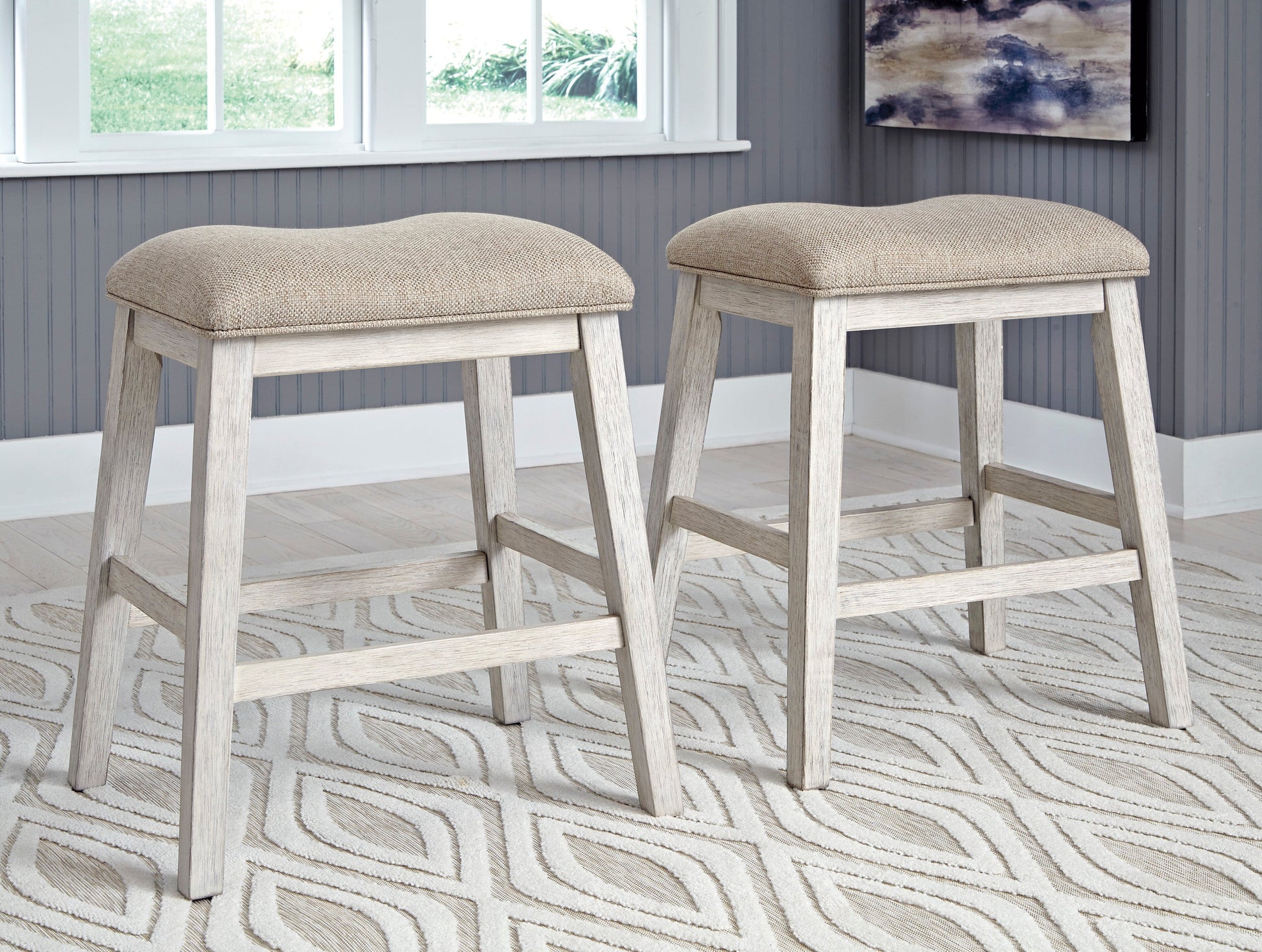 Skempton White/Light Brown 5-Piece Counter Height Set w/ Stools - SET | D394-32 | D394-024(2) - Luna Furniture - Dallas Store
