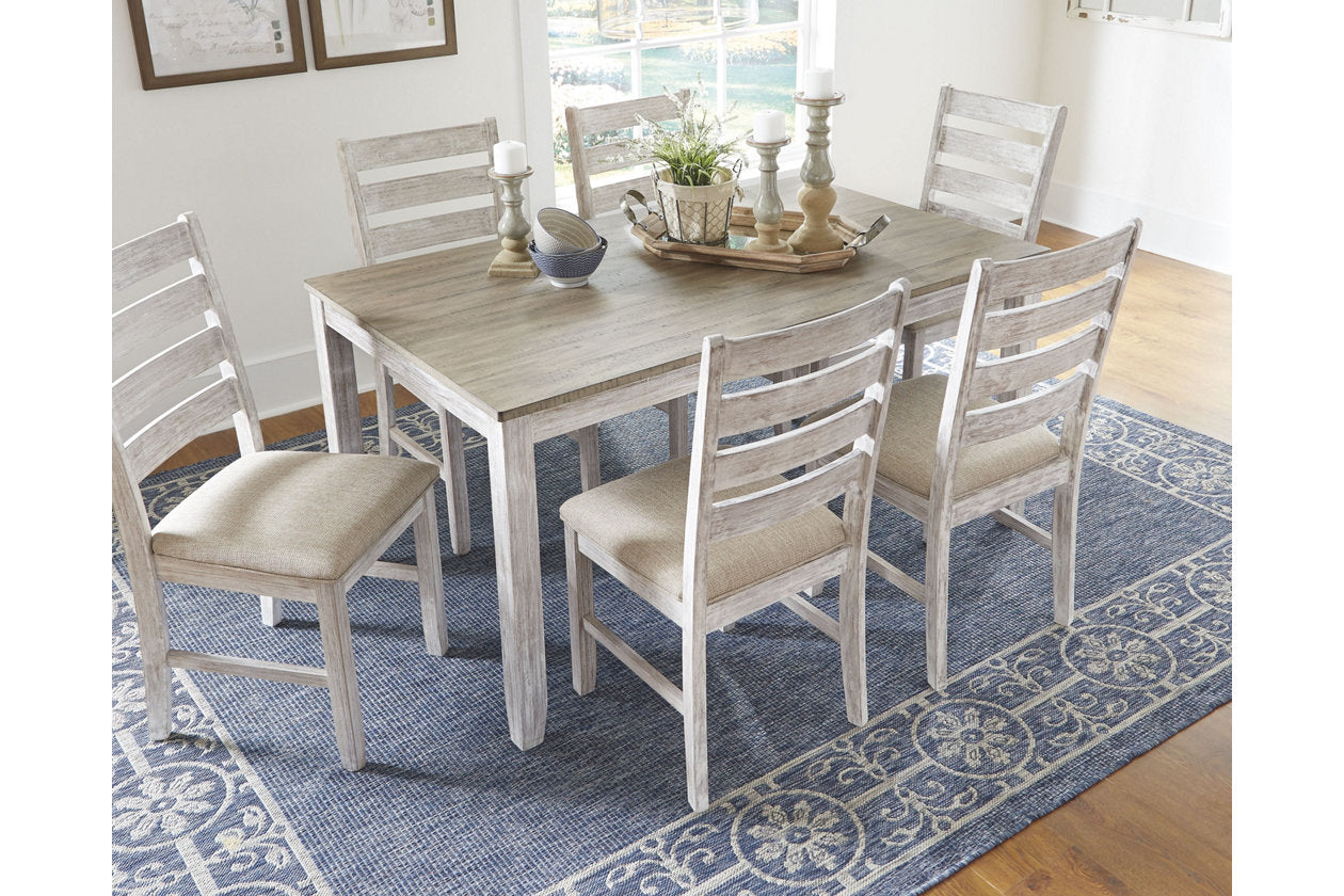 Skempton White/Light Brown Dining Table and Chairs, Set of 7 - D394-425 - Luna Furniture - Dallas Store