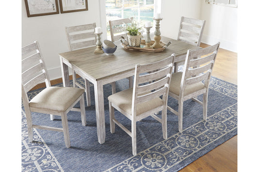 Skempton White/Light Brown Dining Table and Chairs, Set of 7 - D394-425 - Luna Furniture - Dallas Store