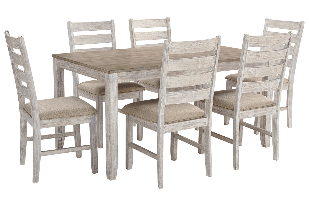 Skempton White/Light Brown Dining Table and Chairs, Set of 7 - D394-425 - Luna Furniture - Dallas Store