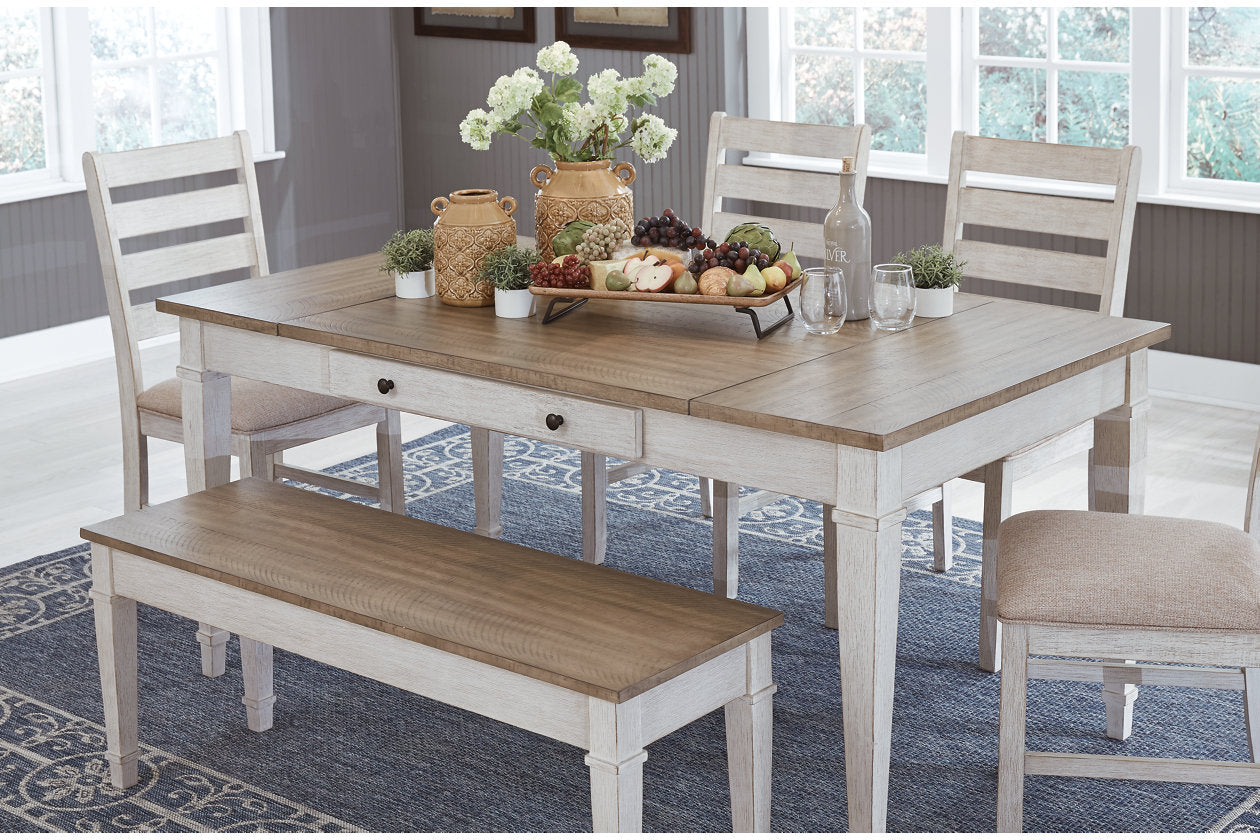 Skempton White/Light Brown Dining Table - D394-25 - Luna Furniture - Dallas Store
