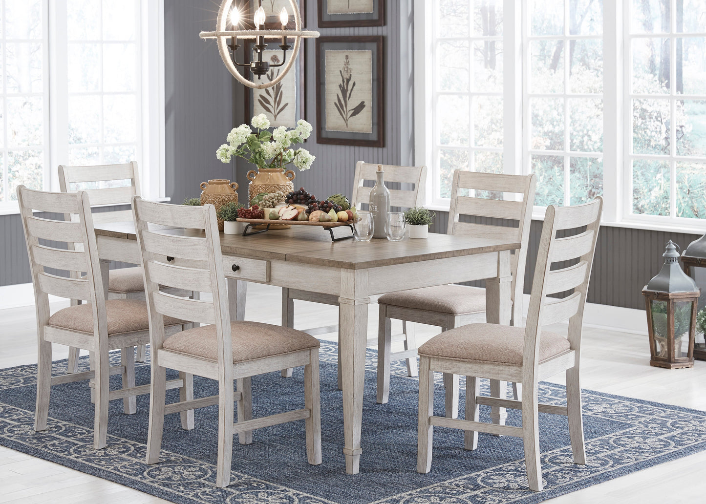 Skempton White/Light Brown Rectangular Dining Set - SET | D394-25 | D394-01(2) - Luna Furniture - Dallas Store