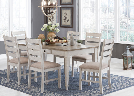 Skempton White/Light Brown Rectangular Dining Set - SET | D394-25 | D394-01(2) - Luna Furniture - Dallas Store