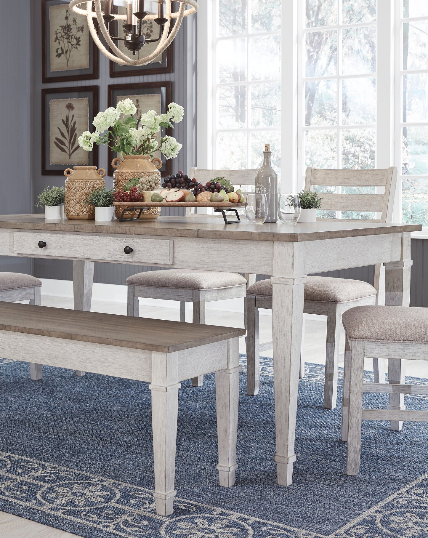 Skempton White/Light Brown Rectangular Dining Set - SET | D394-25 | D394-01(2) - Luna Furniture - Dallas Store