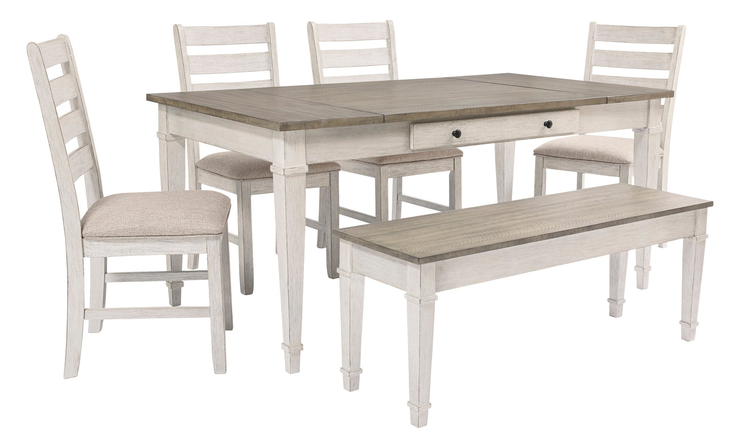 Skempton White/Light Brown Rectangular Dining Set - SET | D394-25 | D394-01(2) - Luna Furniture - Dallas Store