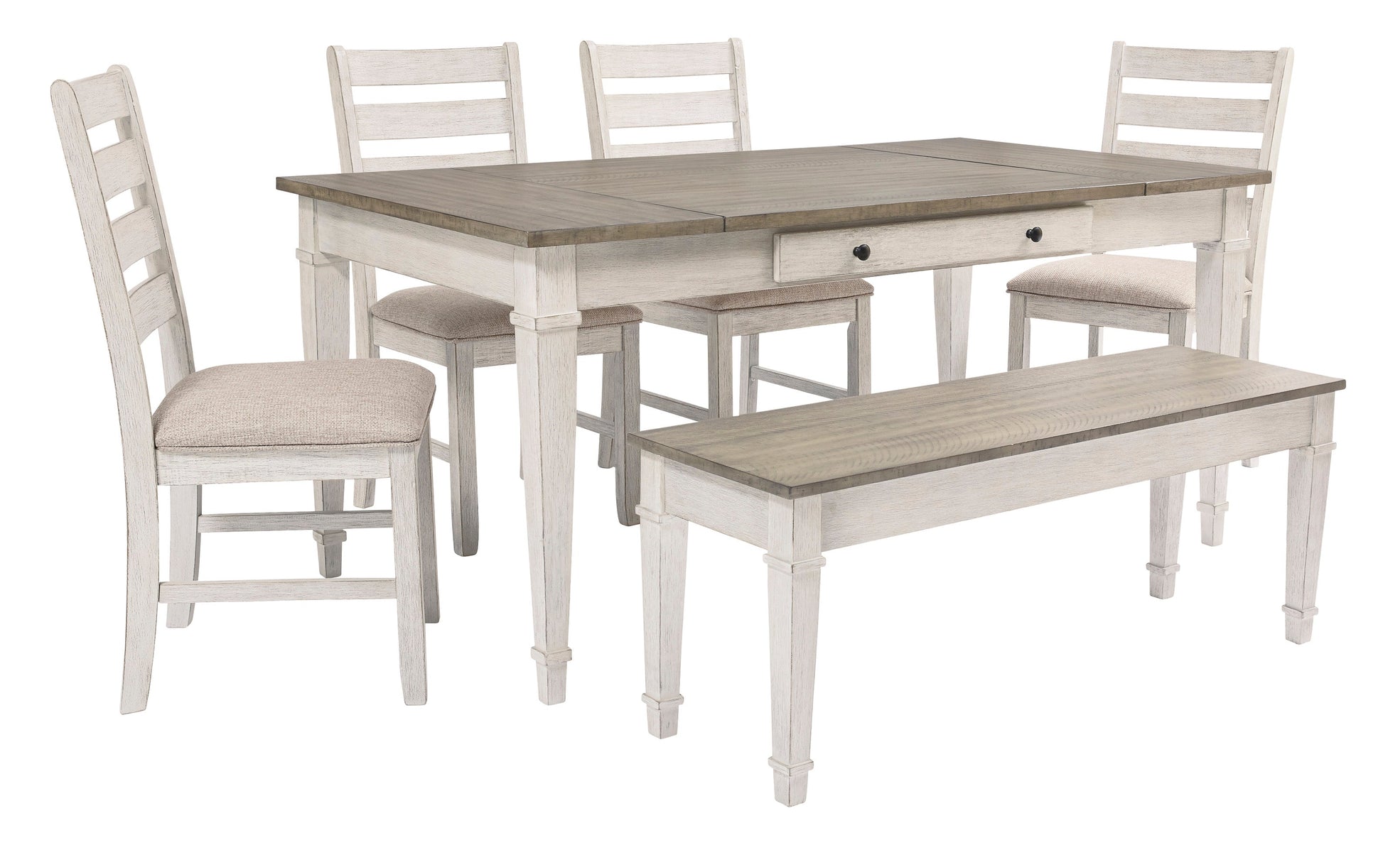 Skempton White/Light Brown Rectangular Dining Set - SET | D394-25 | D394-01(2) - Luna Furniture - Dallas Store