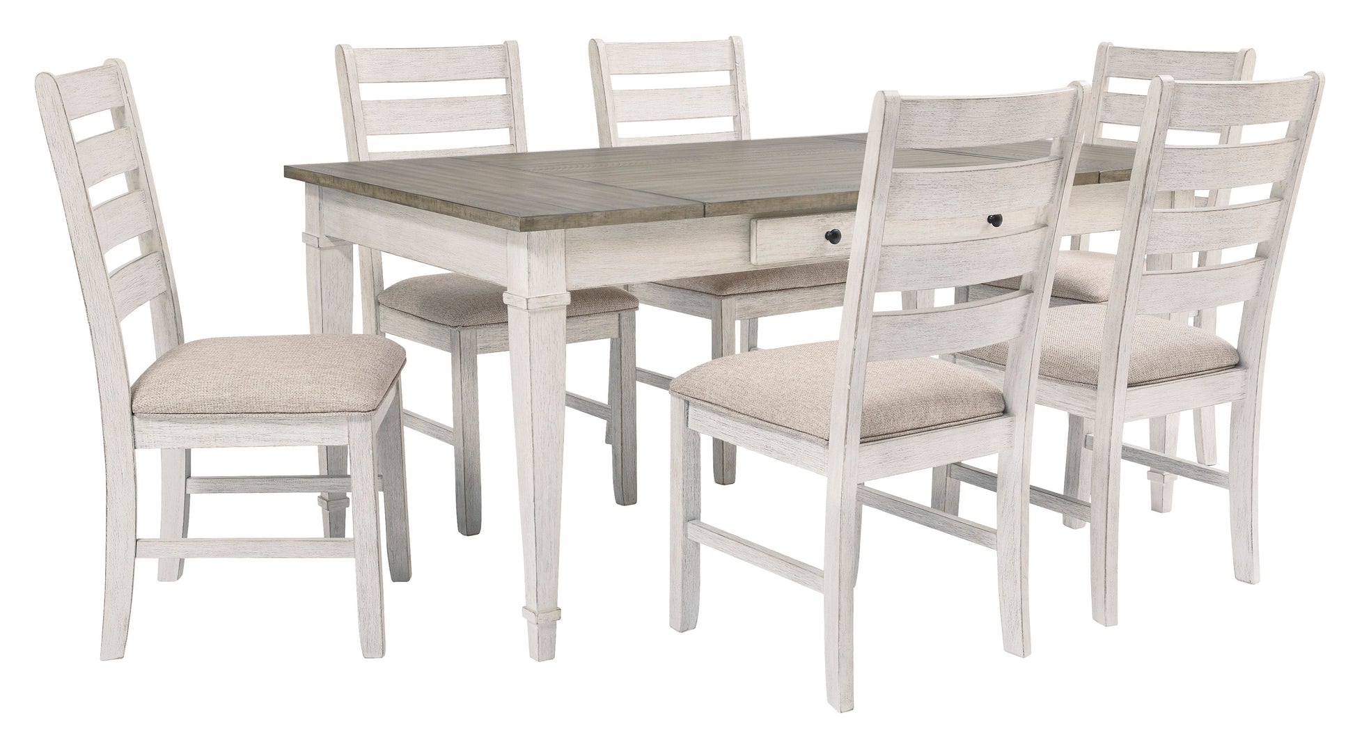 Skempton White/Light Brown Rectangular Dining Set - SET | D394-25 | D394-01(2) - Luna Furniture - Dallas Store