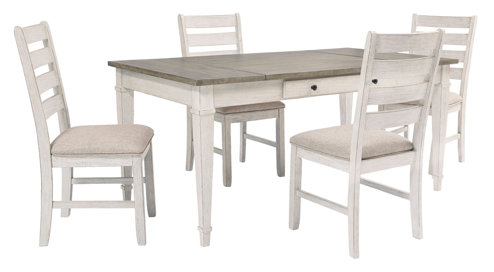Skempton White/Light Brown Rectangular Dining Set - SET | D394-25 | D394-01(2) - Luna Furniture - Dallas Store