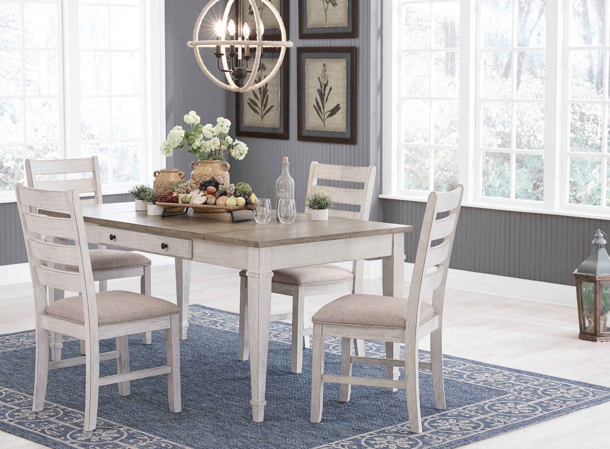 Skempton White/Light Brown Rectangular Dining Set - SET | D394-25 | D394-01(2) - Luna Furniture - Dallas Store