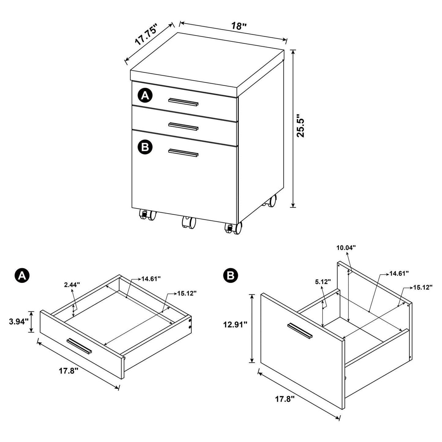 Skylar 3-Drawer Mobile File Cabinet Cappuccino - 800894 - Luna Furniture - Dallas Store