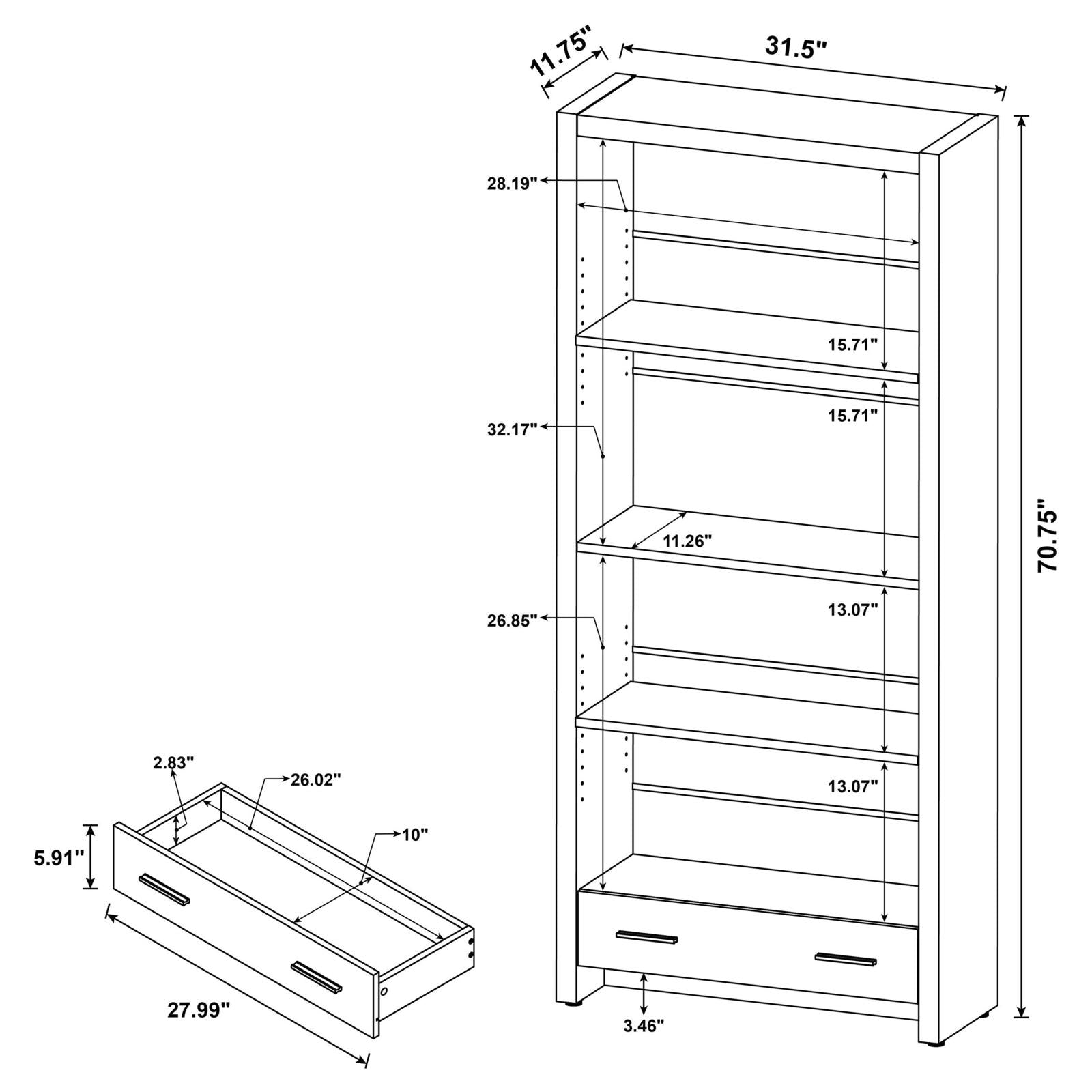Skylar Cappuccino 5-Shelf Bookcase with Storage Drawer - 800905 - Luna Furniture - Dallas Store