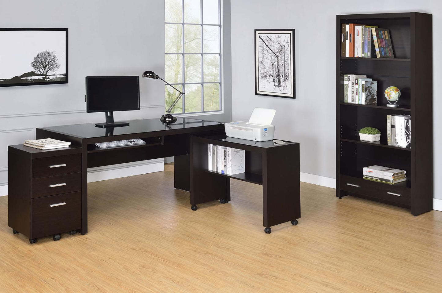 Skylar Cappuccino 5-Shelf Bookcase with Storage Drawer - 800905 - Luna Furniture - Dallas Store