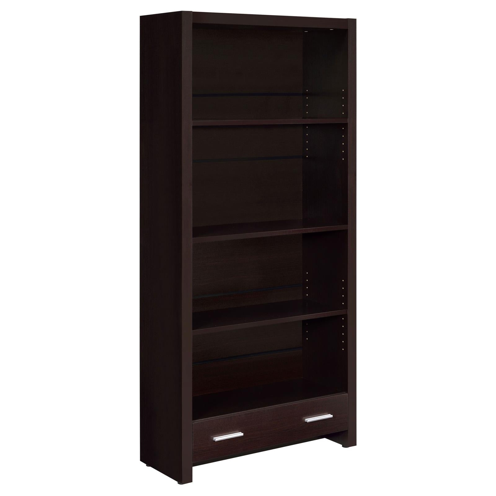 Skylar Cappuccino 5-Shelf Bookcase with Storage Drawer - 800905 - Luna Furniture - Dallas Store