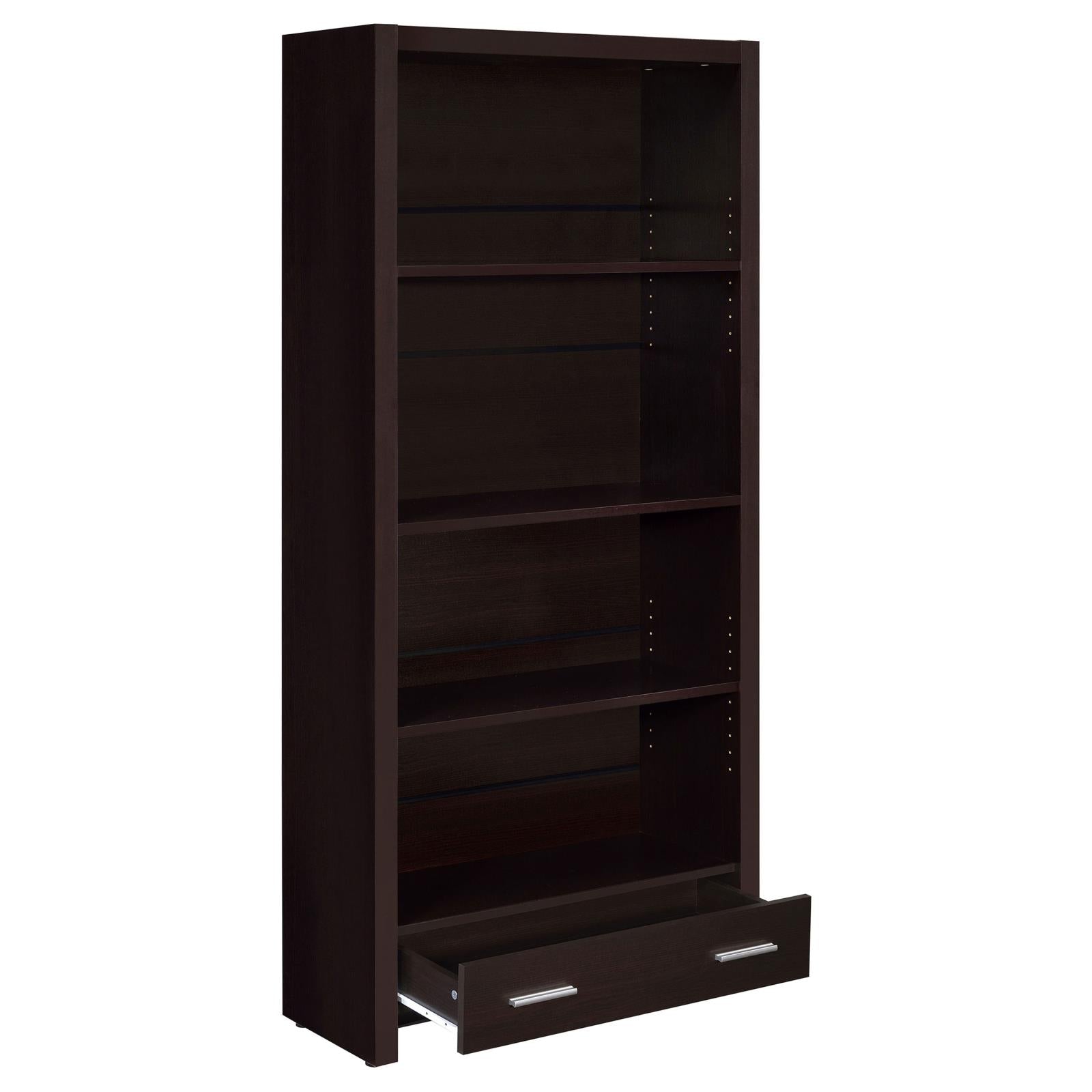 Skylar Cappuccino 5-Shelf Bookcase with Storage Drawer - 800905 - Luna Furniture - Dallas Store