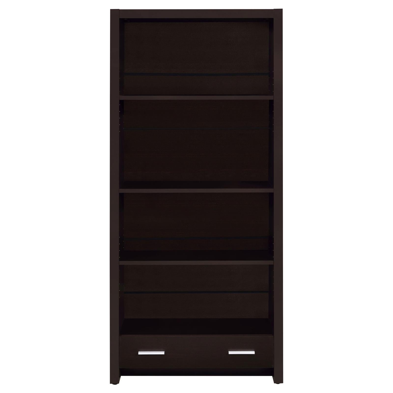 Skylar Cappuccino 5-Shelf Bookcase with Storage Drawer - 800905 - Luna Furniture - Dallas Store