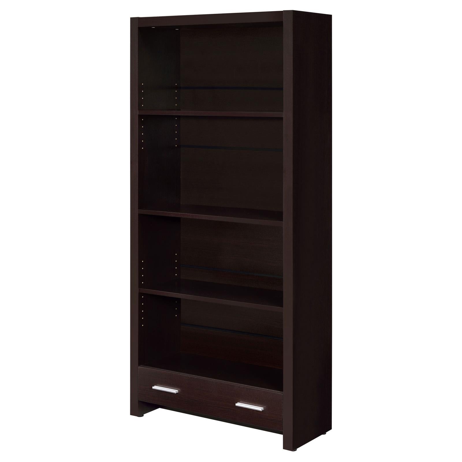 Skylar Cappuccino 5-Shelf Bookcase with Storage Drawer - 800905 - Luna Furniture - Dallas Store