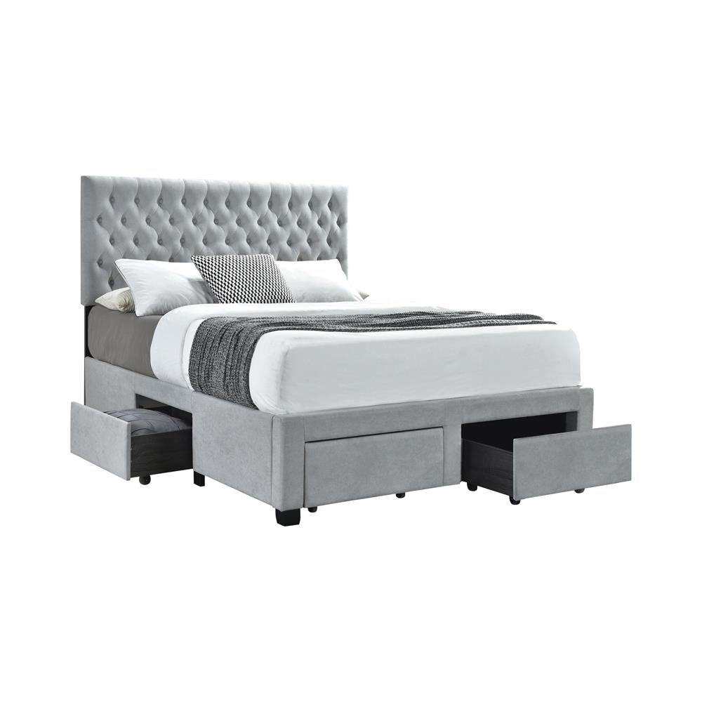 Soledad Eastern King 4-Drawer Button Tufted Storage Bed Beige - 305878KE - Luna Furniture - Dallas Store
