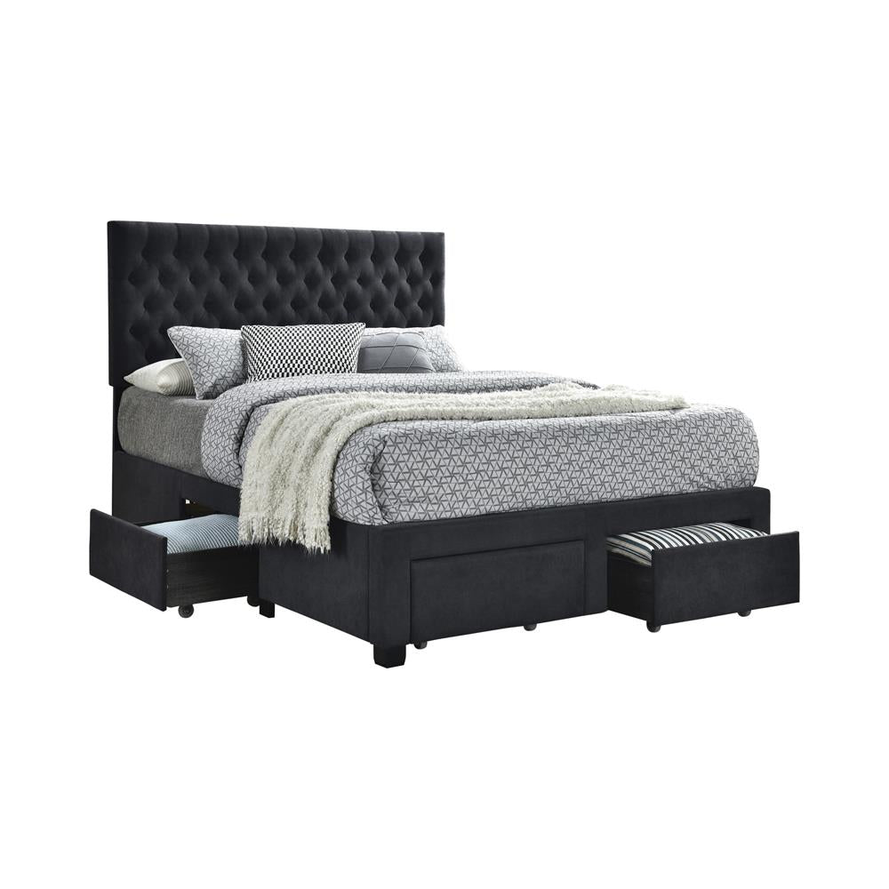 Soledad Eastern King 4-Drawer Button Tufted Storage Bed Charcoal - 305877KE - Luna Furniture - Dallas Store
