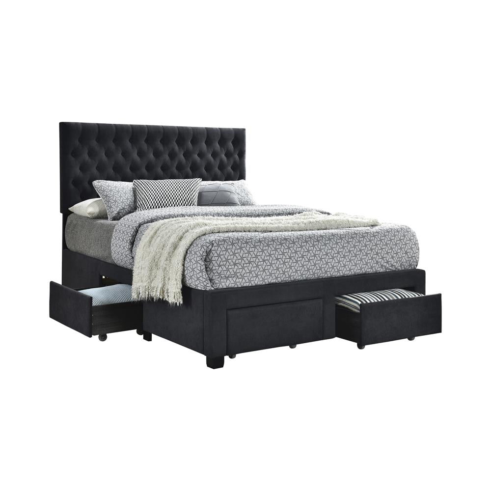 Soledad Full 4-Drawer Button Tufted Storage Bed Charcoal - 305877F - Luna Furniture - Dallas Store