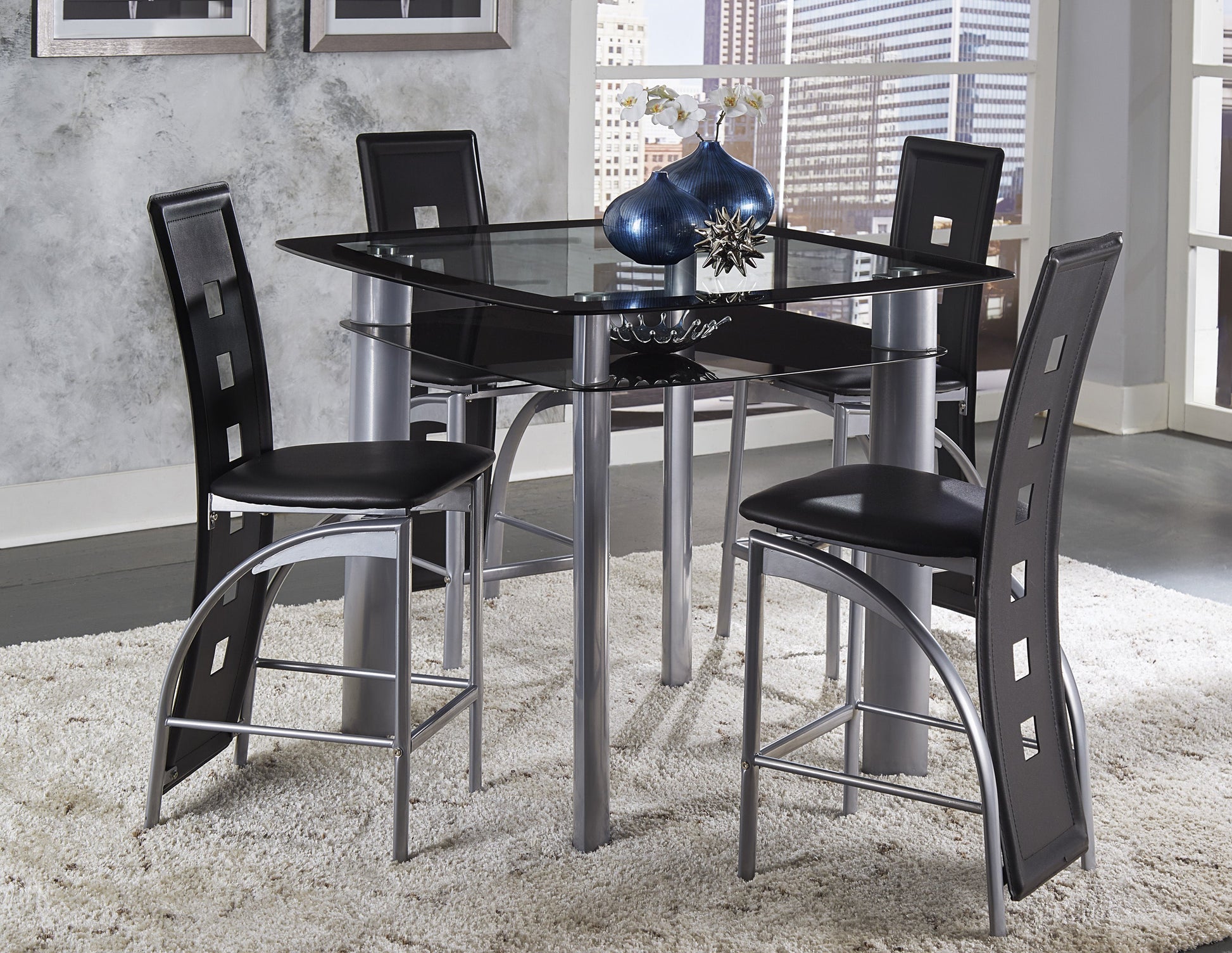 Sona Black/Silver Counter Chair, Set of 2 - 5532-24 - Luna Furniture - Dallas Store