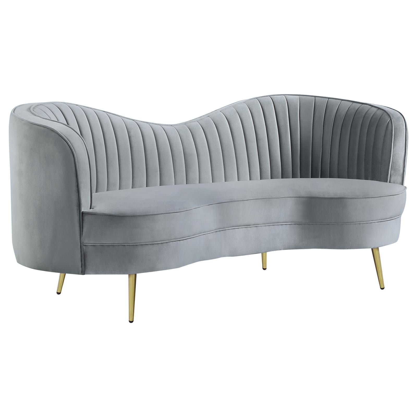 Sophia Upholstered Loveseat with Camel Back Gray/Gold - 506865 - Luna Furniture - Dallas Store