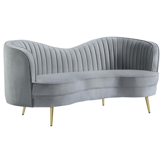 Sophia Upholstered Loveseat with Camel Back Gray/Gold - 506865 - Luna Furniture - Dallas Store