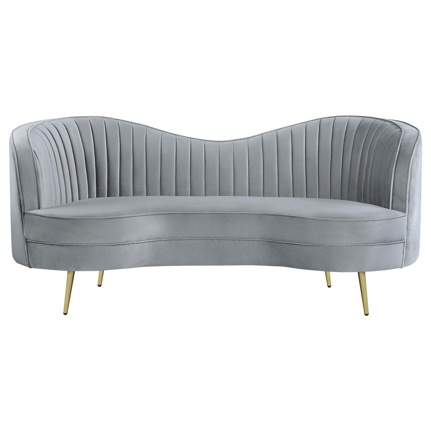 Sophia Upholstered Loveseat with Camel Back Gray/Gold - 506865 - Luna Furniture - Dallas Store
