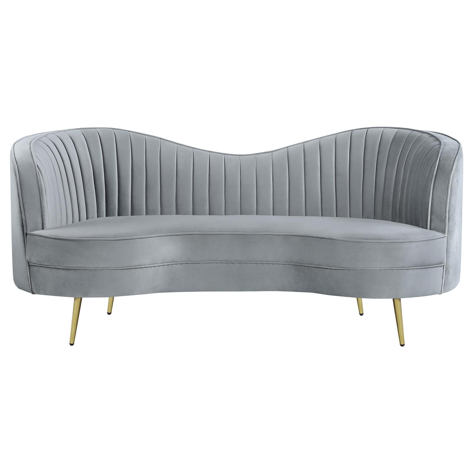 Sophia Upholstered Loveseat with Camel Back Gray/Gold - 506865 - Luna Furniture - Dallas Store