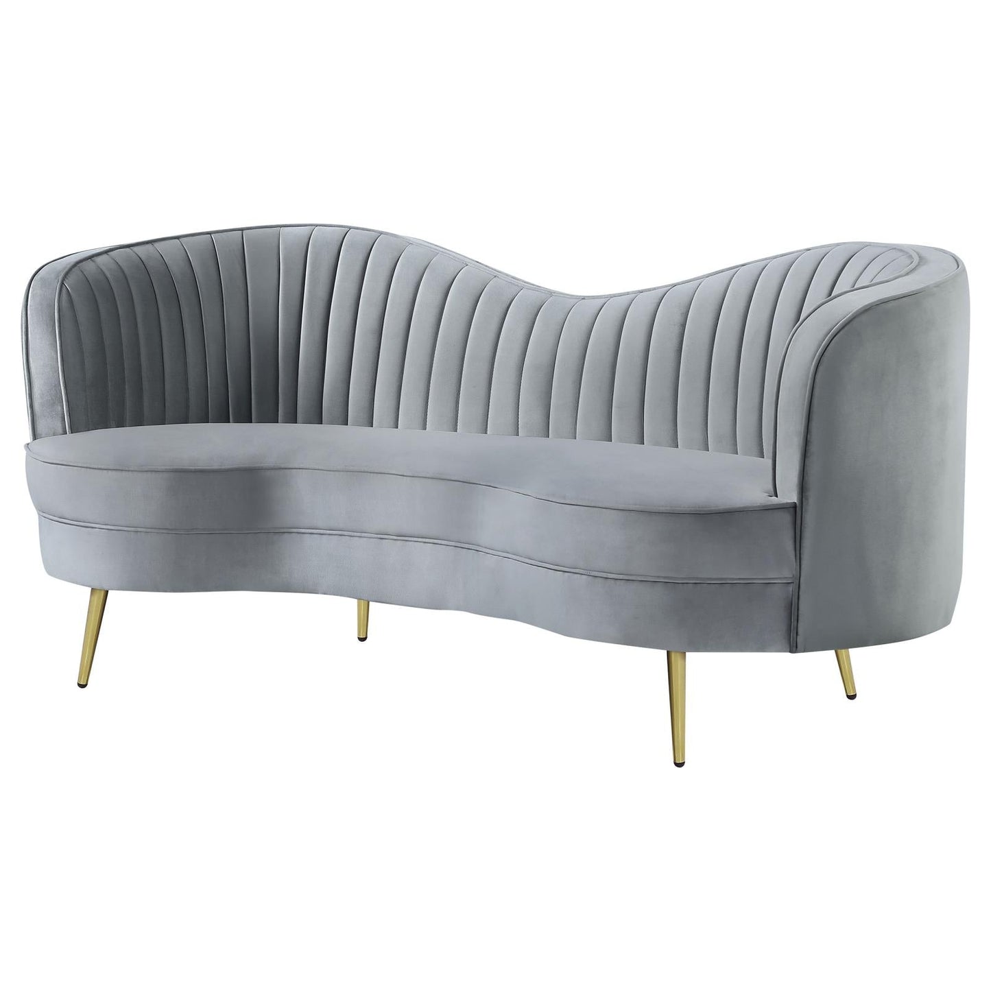 Sophia Upholstered Loveseat with Camel Back Gray/Gold - 506865 - Luna Furniture - Dallas Store
