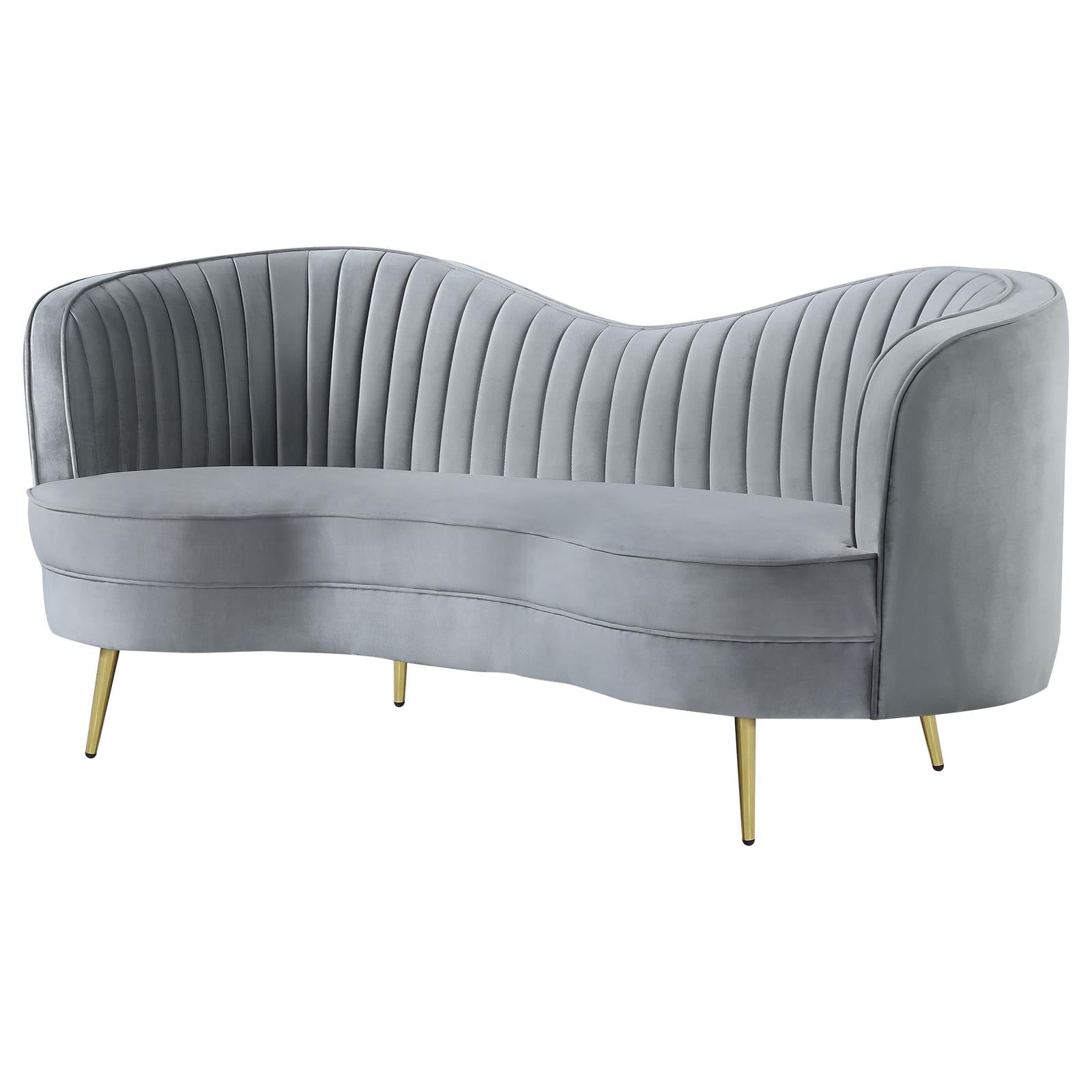 Sophia Upholstered Loveseat with Camel Back Gray/Gold - 506865 - Luna Furniture - Dallas Store