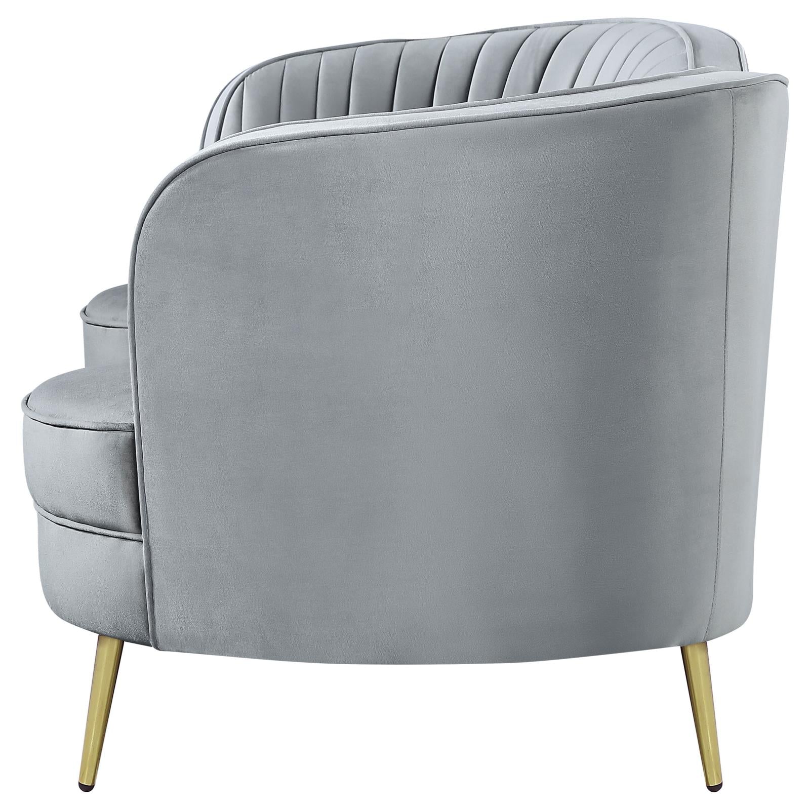 Sophia Upholstered Loveseat with Camel Back Gray/Gold - 506865 - Luna Furniture - Dallas Store