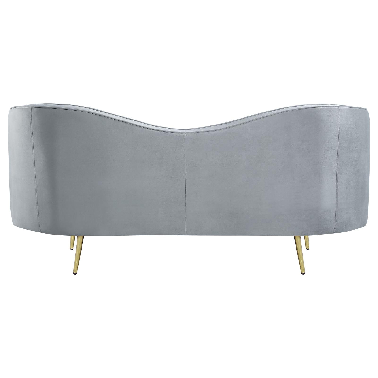 Sophia Upholstered Loveseat with Camel Back Gray/Gold - 506865 - Luna Furniture - Dallas Store