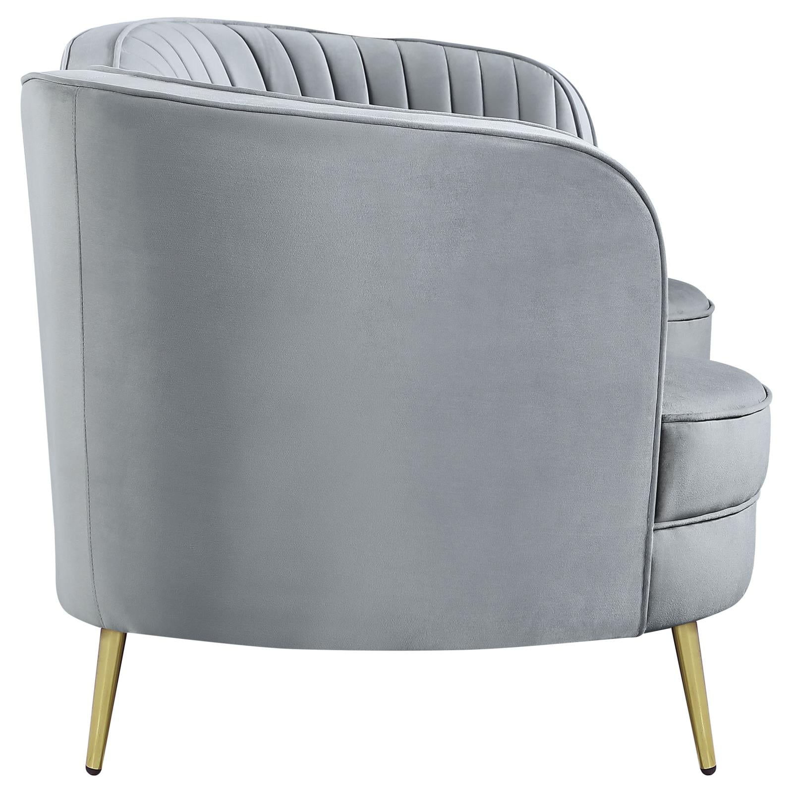Sophia Upholstered Loveseat with Camel Back Gray/Gold - 506865 - Luna Furniture - Dallas Store