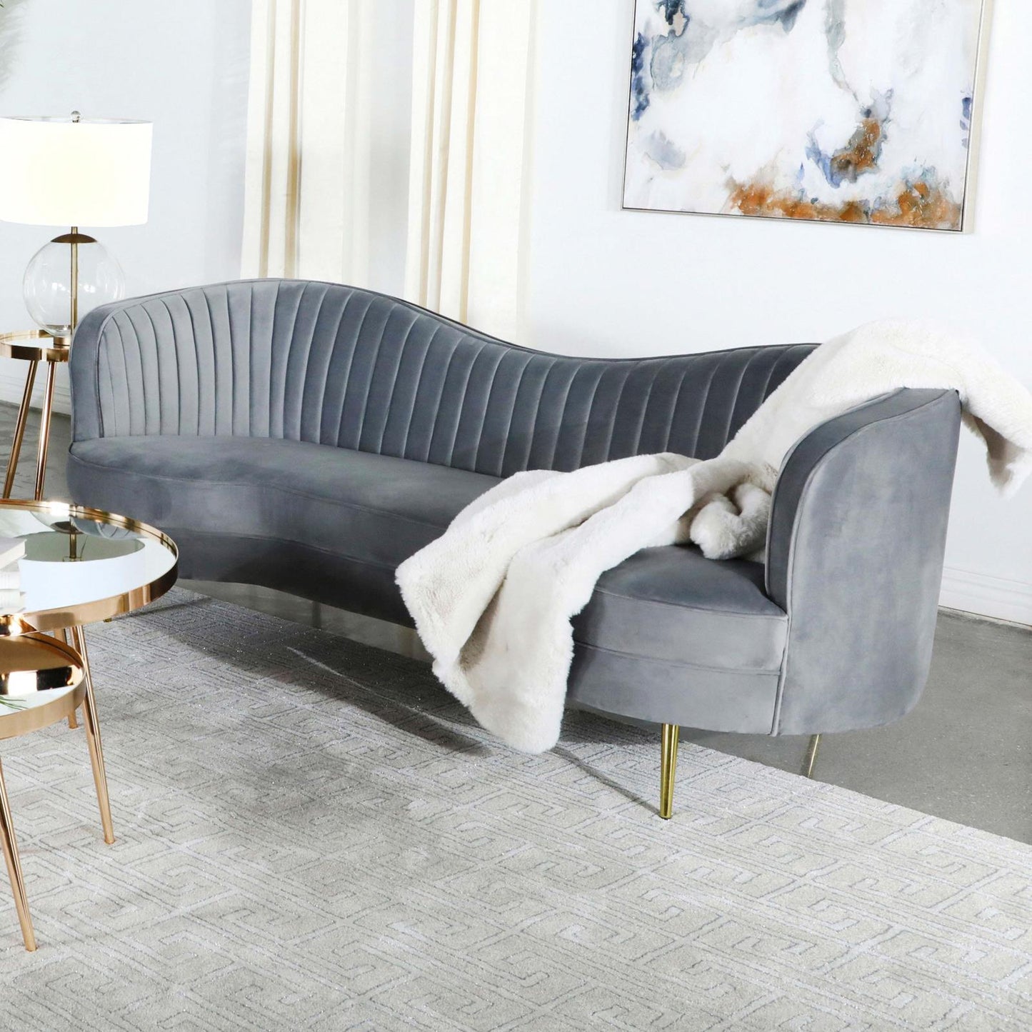 Sophia Upholstered Sofa with Camel Back Gray/Gold - 506864 - Luna Furniture - Dallas Store
