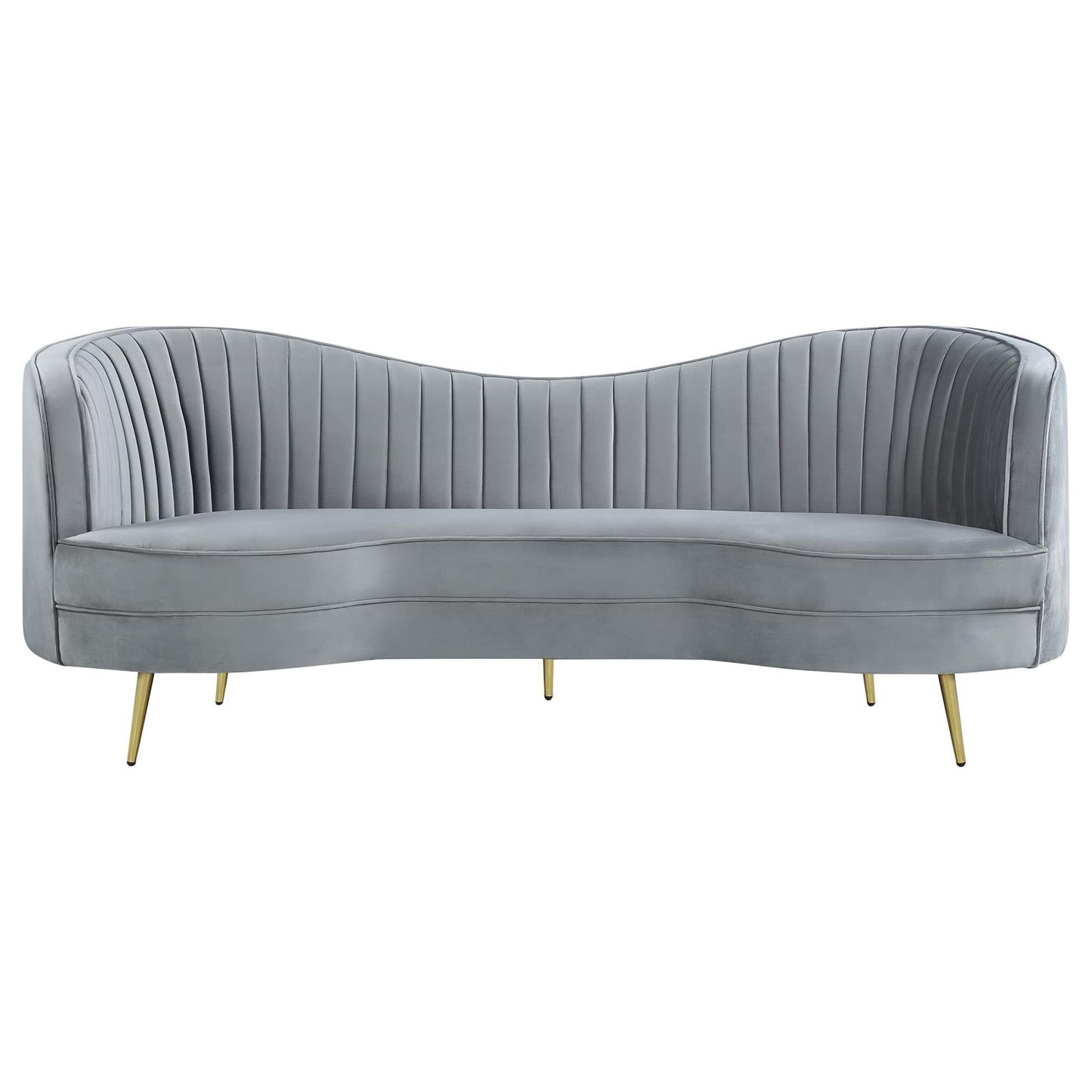Sophia Upholstered Sofa with Camel Back Gray/Gold - 506864 - Luna Furniture - Dallas Store