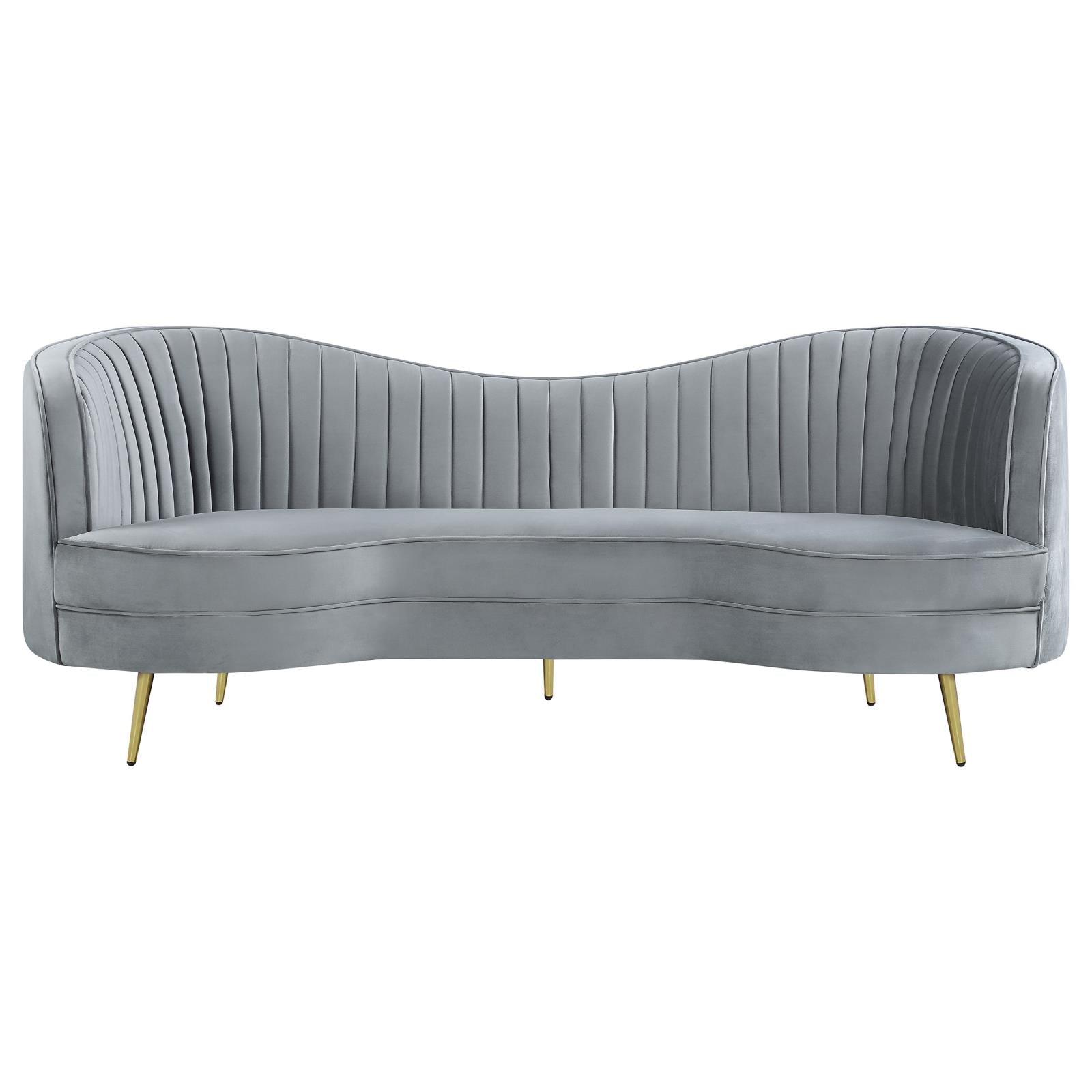 Sophia Upholstered Sofa with Camel Back Gray/Gold - 506864 - Luna Furniture - Dallas Store