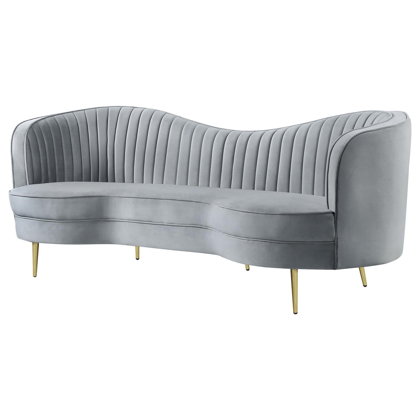 Sophia Upholstered Sofa with Camel Back Gray/Gold - 506864 - Luna Furniture - Dallas Store