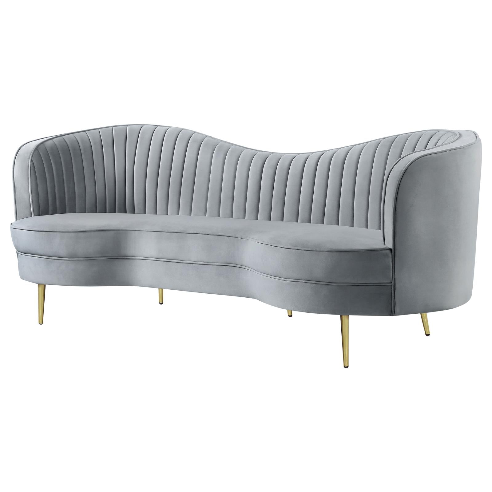 Sophia Upholstered Sofa with Camel Back Gray/Gold - 506864 - Luna Furniture - Dallas Store
