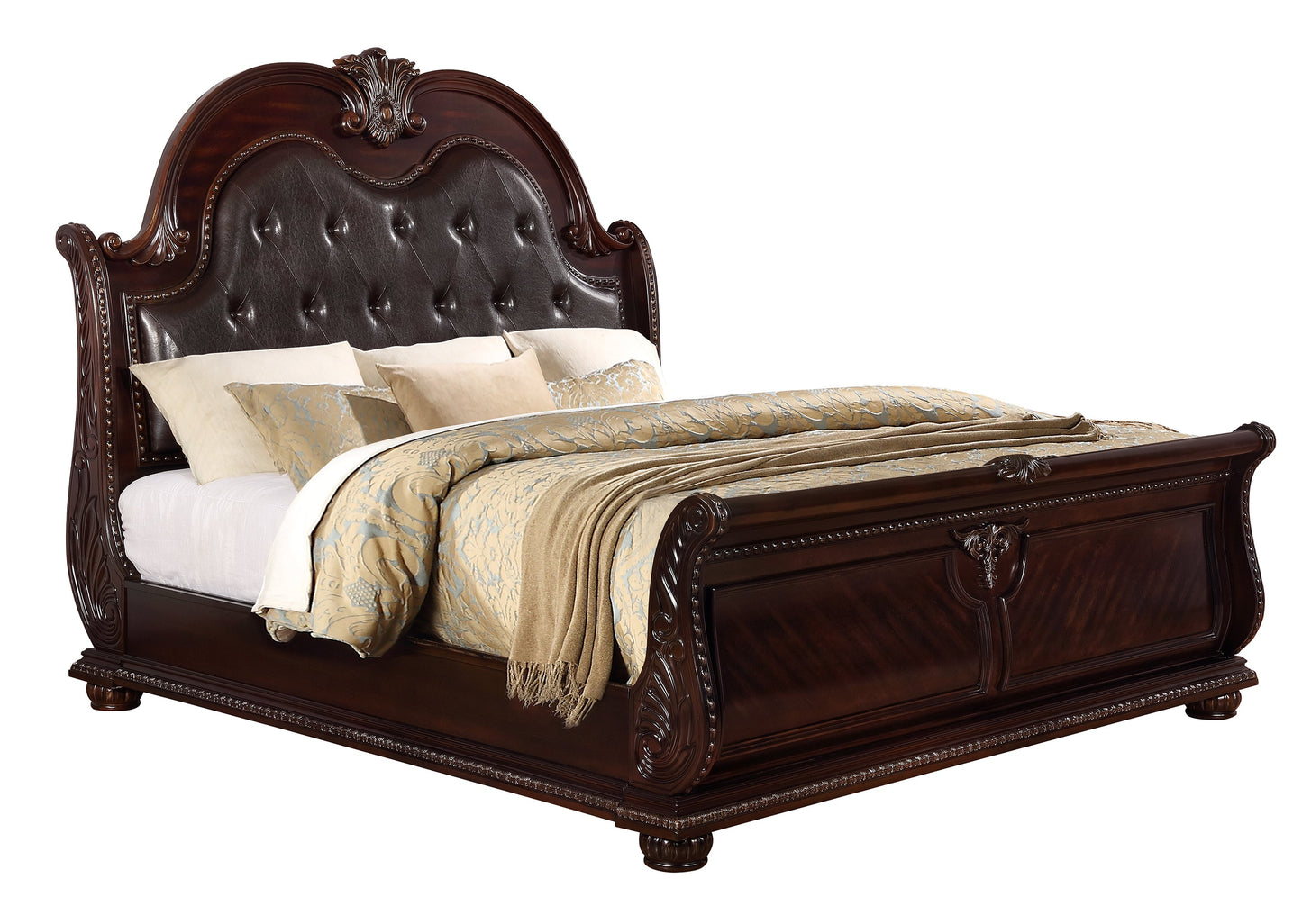 Stanley Cherry Brown King Upholstered Sleigh Bed - SET | B1600B-K-HB | B1600B-K-FB | B1600B-KQ-HBLEG | B1600B-KQ-RAIL - Luna Furniture - Dallas Store