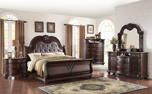 Stanley Cherry Brown Upholstered Sleigh Bedroom Set - SET | B1600B-Q-HB | B1600B-Q-FB | B1600B-KQ-HBLEG | B1600B-KQ-RAIL | B1600-1 | B1600-2 - Luna Furniture - Dallas Store