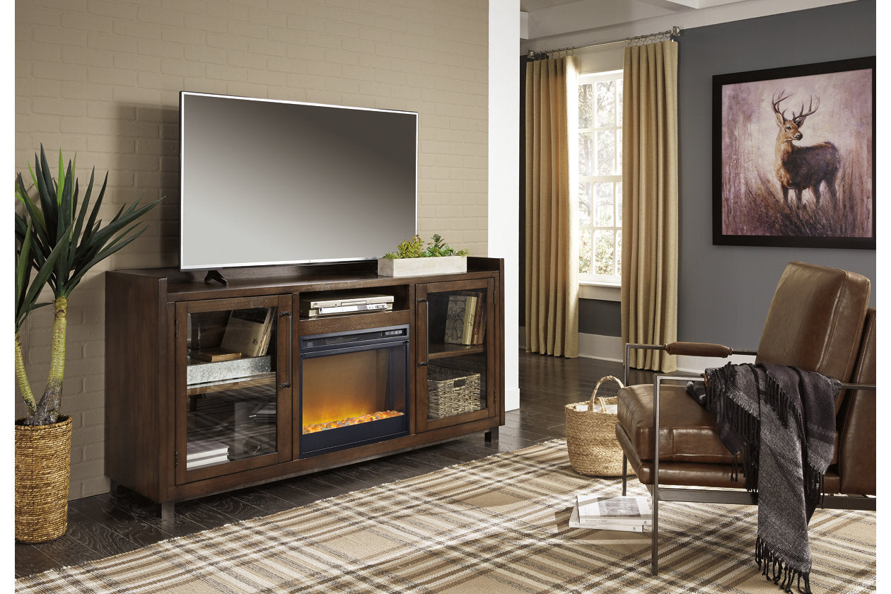 Starmore Brown 70" TV Stand with Electric Fireplace - SET | W100-02 | W633-68 - Luna Furniture - Dallas Store