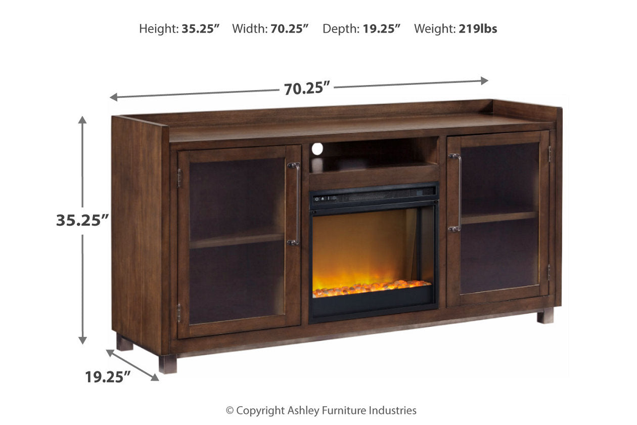 Starmore Brown 70" TV Stand with Electric Fireplace - SET | W100-02 | W633-68 - Luna Furniture - Dallas Store