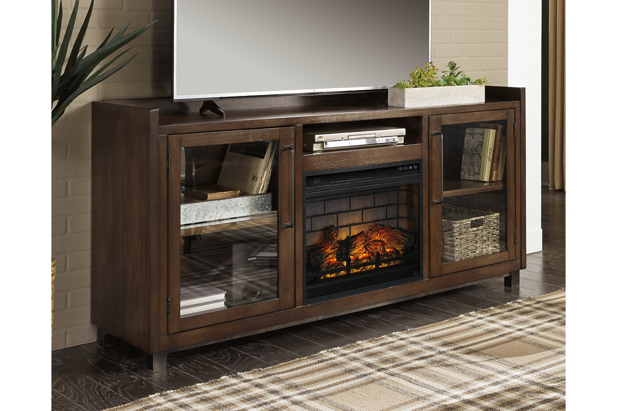Starmore Brown 70" TV Stand with Electric Fireplace - SET | W100-101 | W633-68 - Luna Furniture - Dallas Store