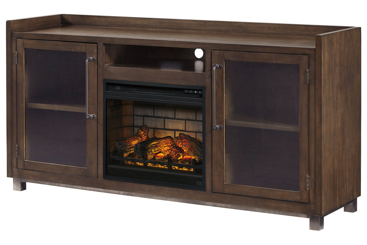 Starmore Brown 70" TV Stand with Electric Fireplace - SET | W100-101 | W633-68 - Luna Furniture - Dallas Store