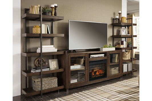 Starmore Brown/Gunmetal 3-Piece Wall Unit with Electric Fireplace - SET | W100-101 | W633-34(2) | W633-68 - Luna Furniture - Dallas Store